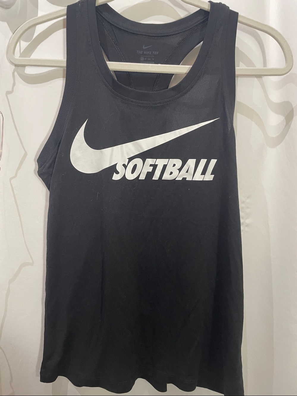Nike Black Tank with White Softball Swoosh